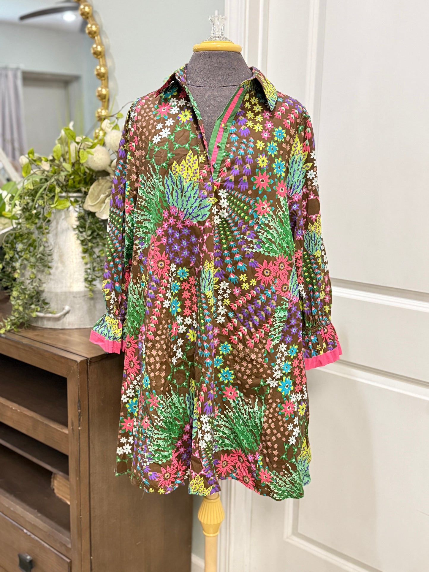 Womens Umgee Brown Floral Dress Medium EUC