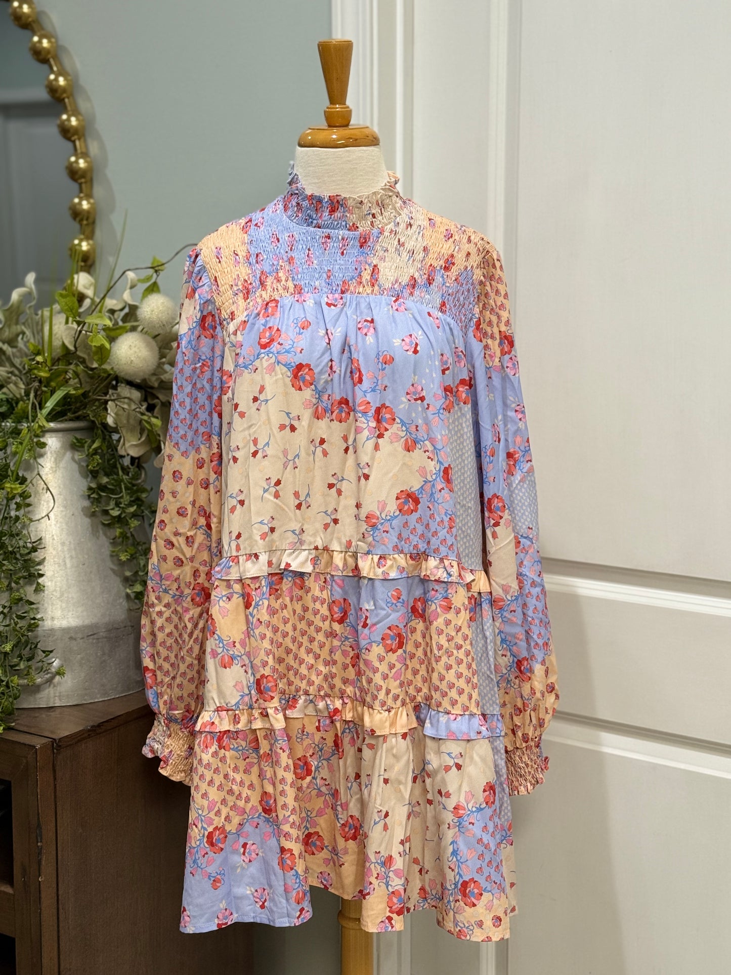 Womens Karlie Smocked Floral Dress Size Large