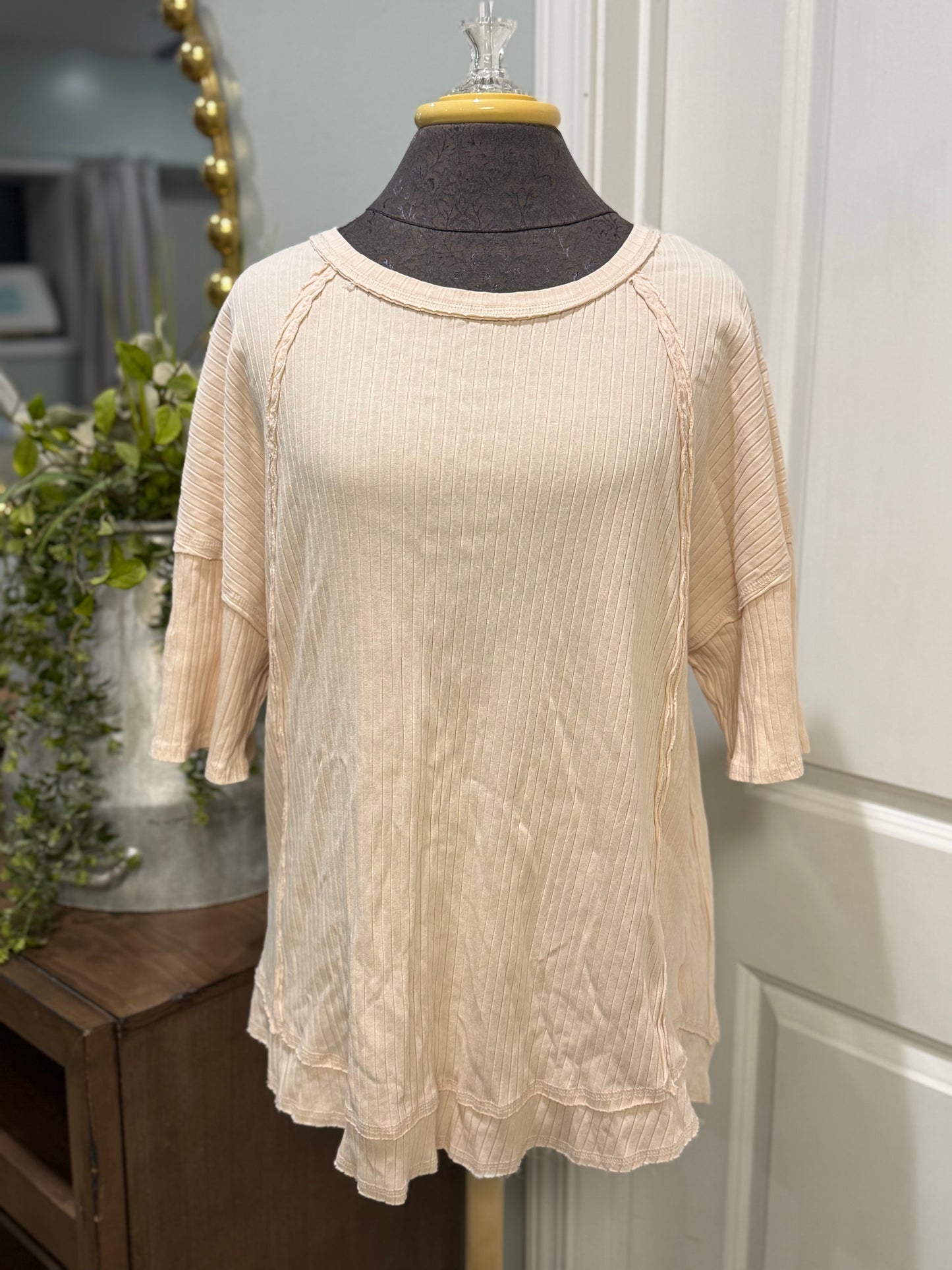Womens Newilly Ribbed Blouse Large EUC