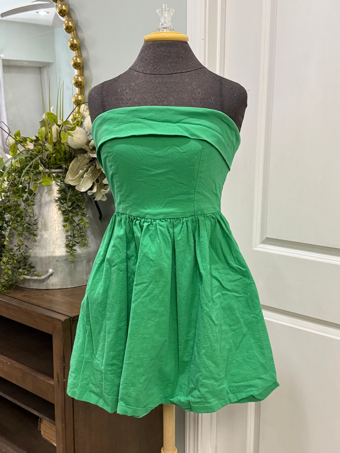 Womens Green Entro Strapless Dress Large EUC