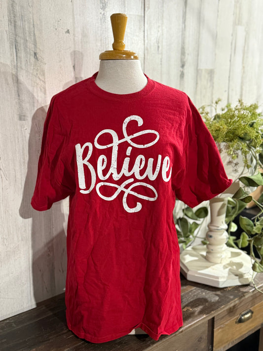 Womens Believe Christmas Tee Size XL