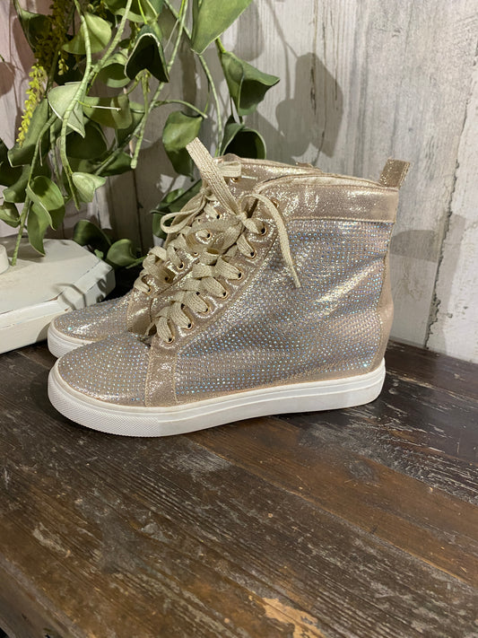 Womens LA Sheelah Sequin High Top Sneakers Size 10