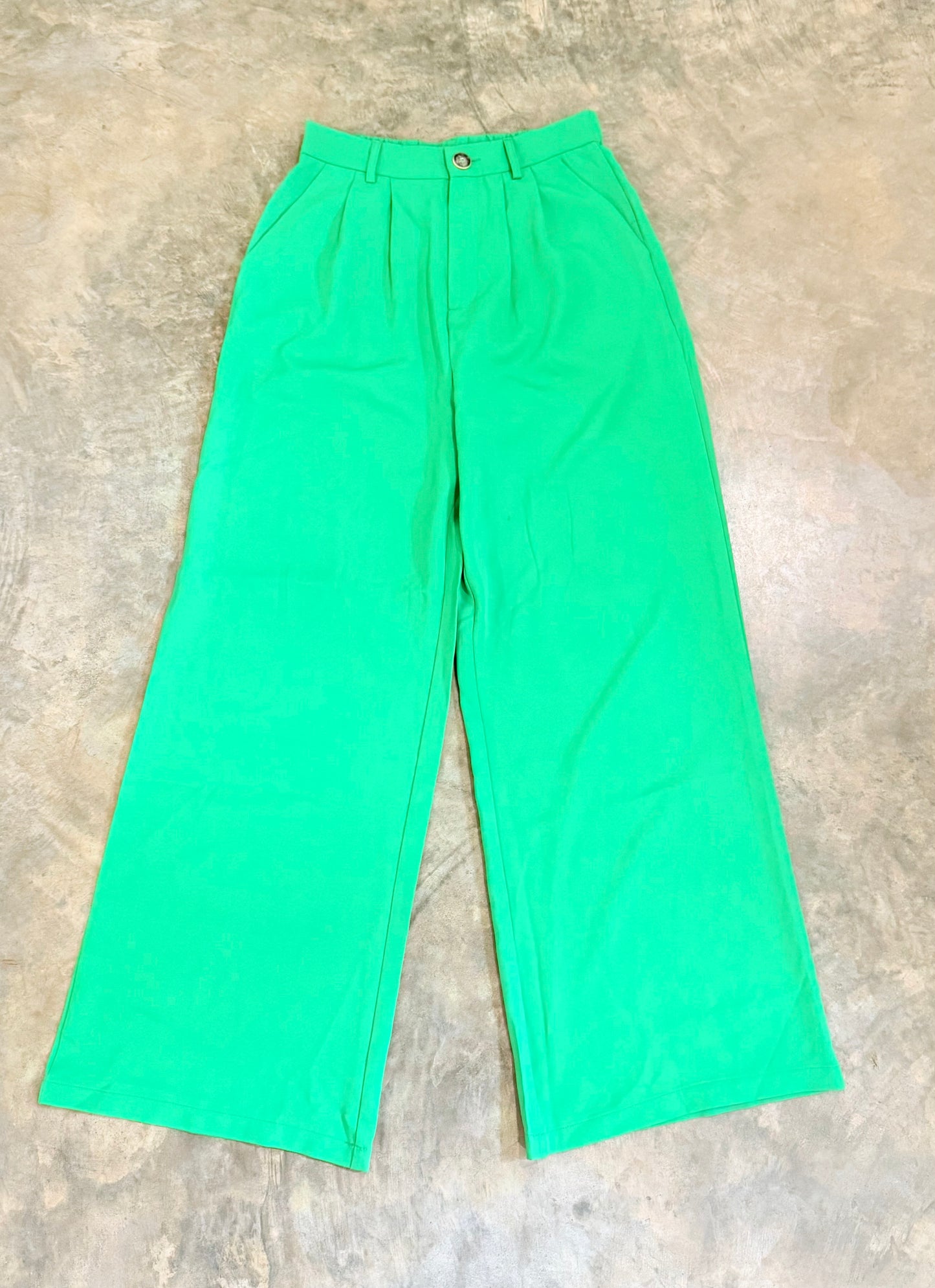 Womens Green Pleated Dress Pants Medium
