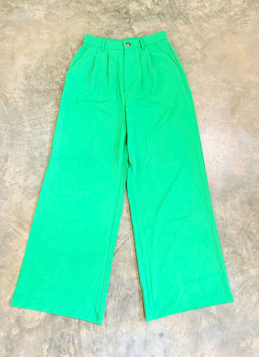 Womens Green Pleated Dress Pants Medium
