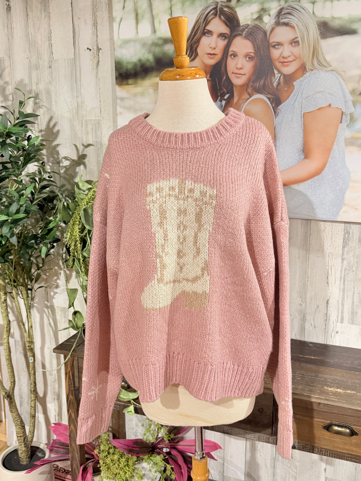 Womens Cowgirl Boot Sweater Size Large NWT
