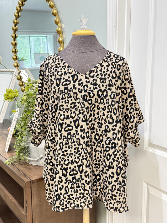Womens Entro Leopard Blouse Large EUC