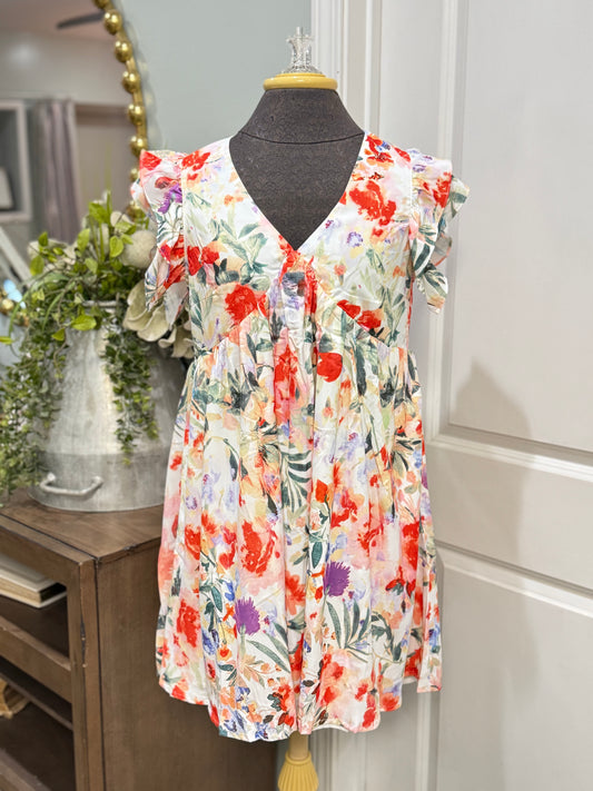 Womens Double Ruffle Floral Dress Small-XL NEW