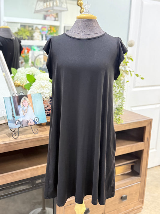 Womens Black Flutter Sleeve Dress Large EUC