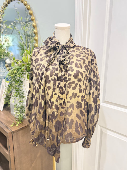 Womens Free Market Leopard Blouse Large EUC