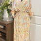 Womens Geometric Print Half Sleeve Shirred High Waist Maxi Dress M-XL