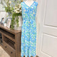 Womens Green & Blue Floral Maxi Dress Large EUC