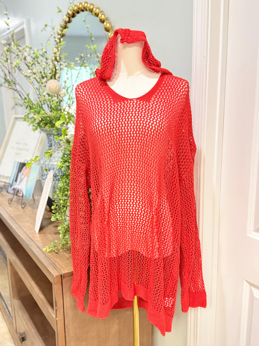 Womens Red Mesh Pullover 2XL EUC