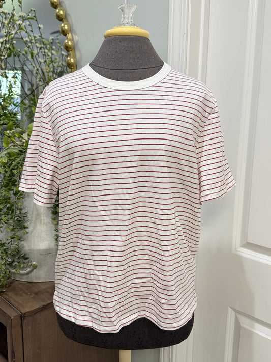 Womens Between Things Striped Tee Large EUC