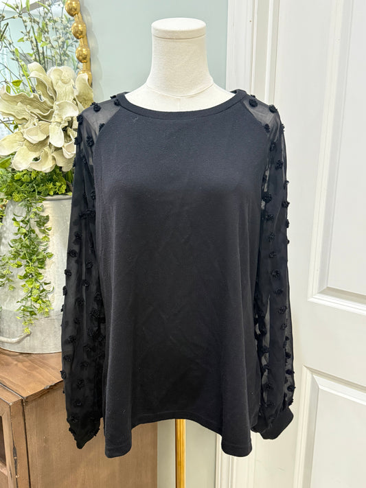 Womens Black Swiss Dot Blouse XL EUC