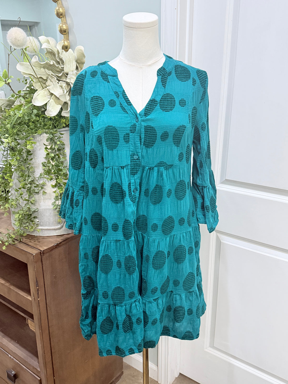Womens Umgee Green Cotton Dress Small EUC