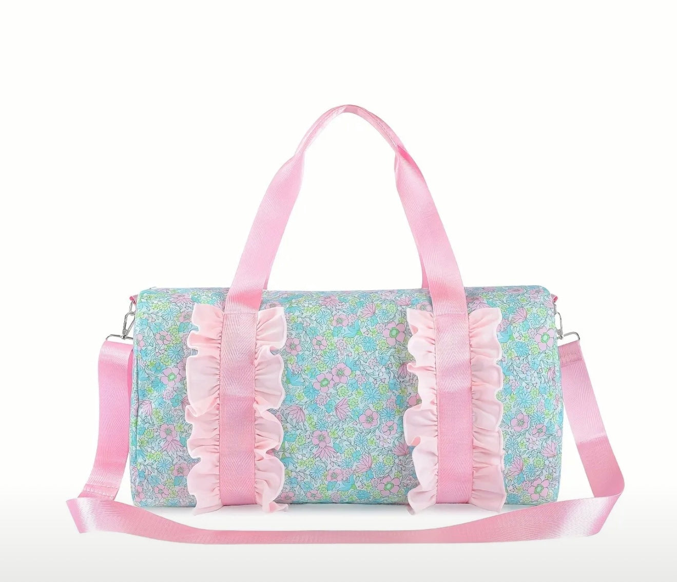 PINK Chic Floral Overnight Duffle Bag with Ruffle Trim