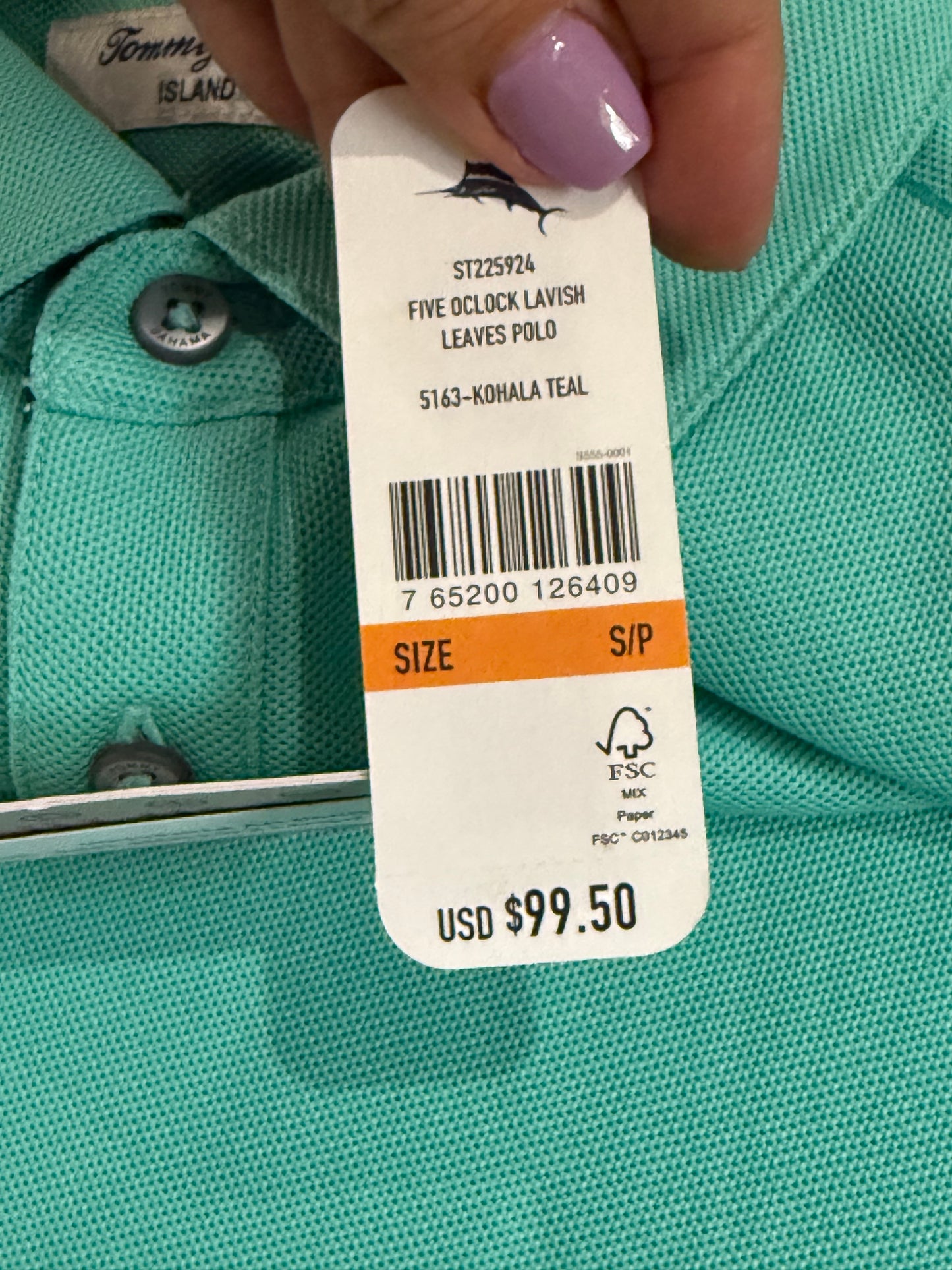 Mens Tommy Bahama Seafoam Green Polo Size Small NWT