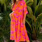 Womens Floral Frilly Orange Smocked Dress Med-XL NEW