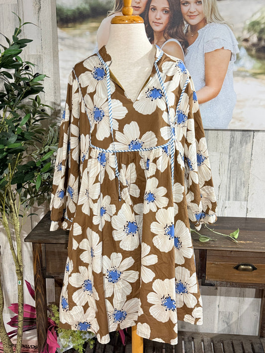 Womens Entro Brown Floral Midi Dress XL EUC