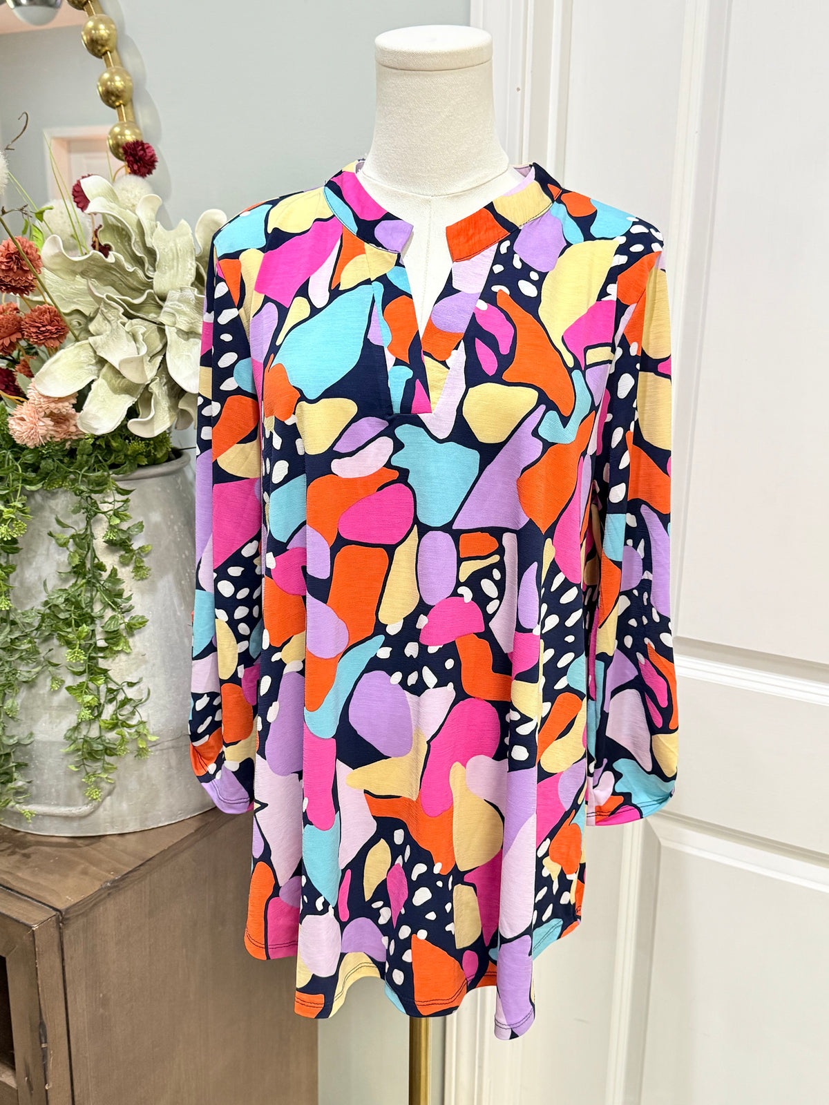 Womens Multi Print 3/4 Sleeve Blouse Large NWT