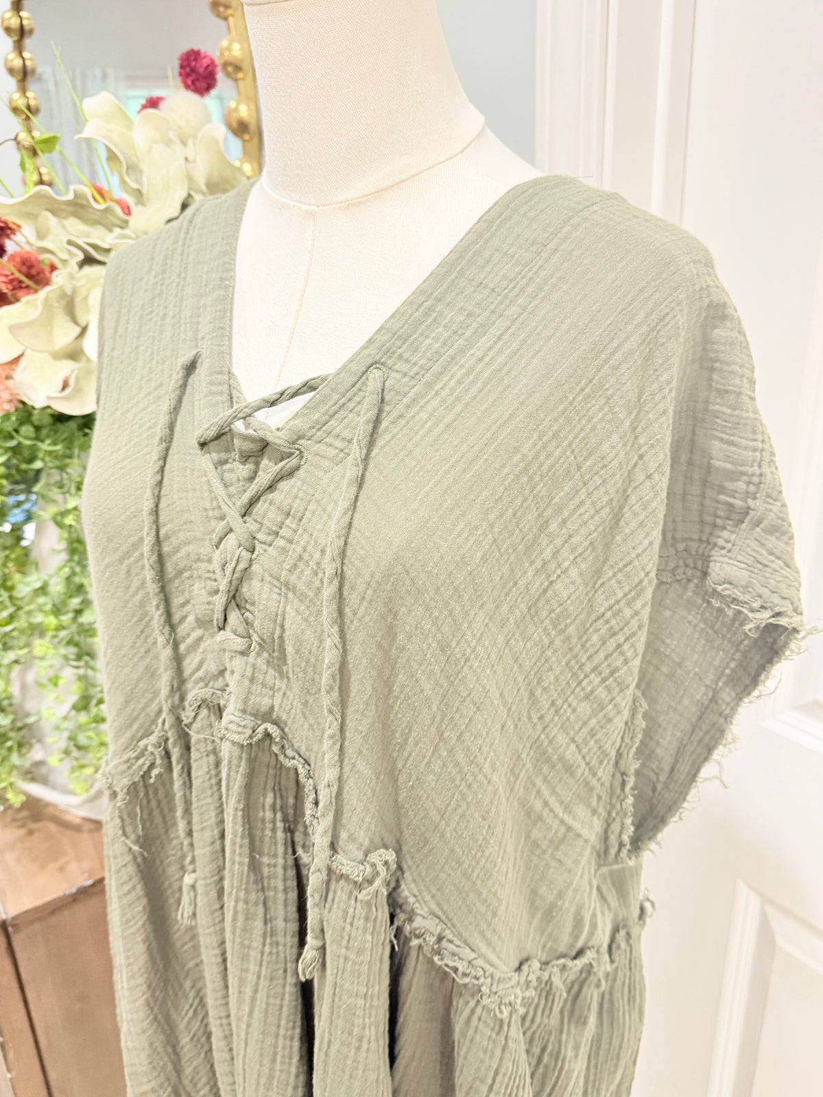 Womens Green Cotton Gauze Dress 2X  EUC