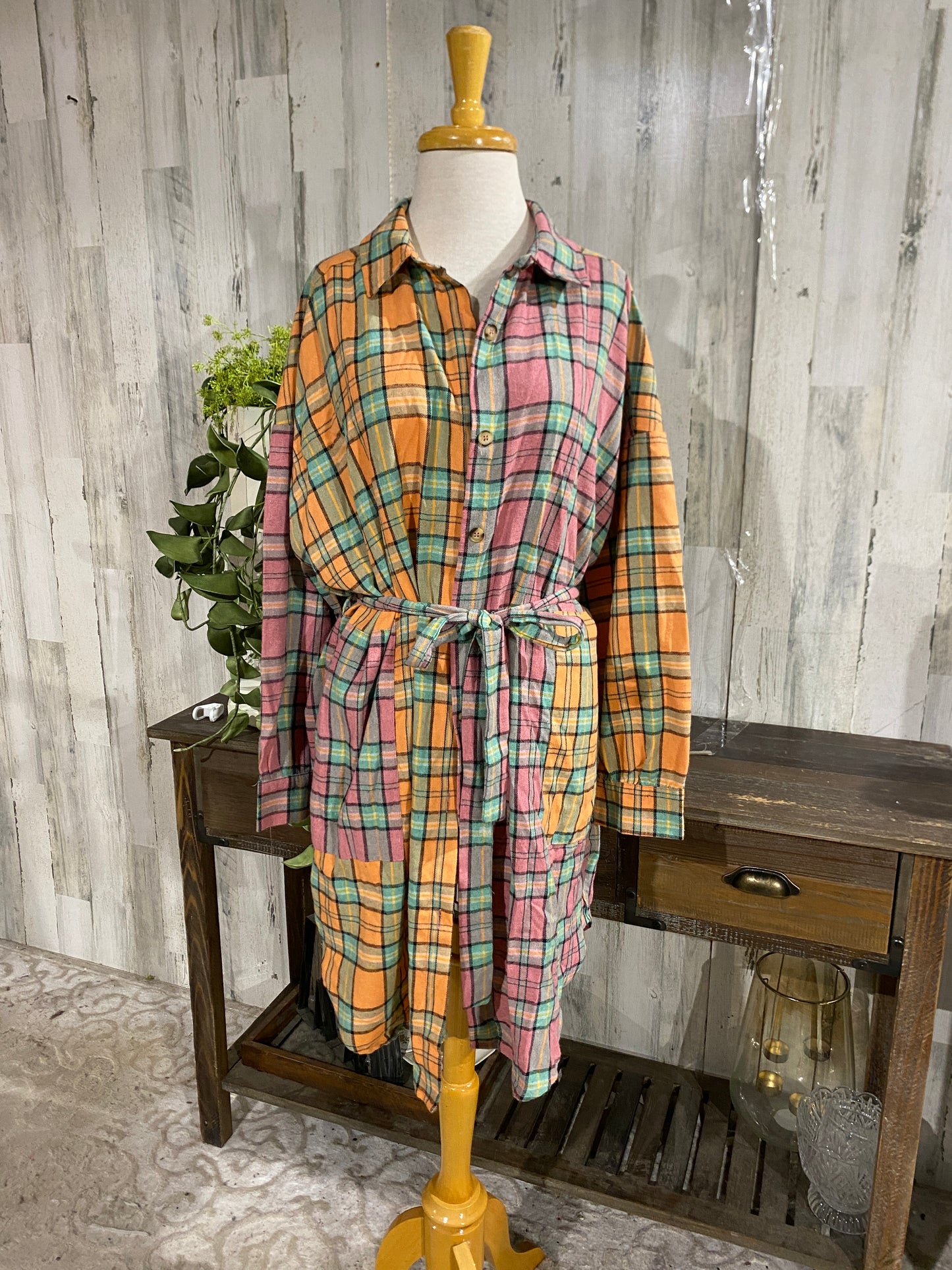 Womens NWT Davi & Dani Plaid Button Up Dress Large