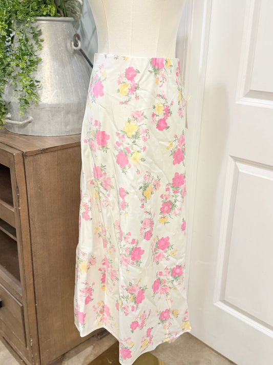 Womens Olive & Oak Satin Floral Skirt Small NWT