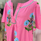 Womens Rose Floral Short Sleeve Loose Mini Dress Medium & Large NEW
