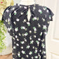 Womens Black Floral Flutter Sleeve Blouse Medium Petite EUC