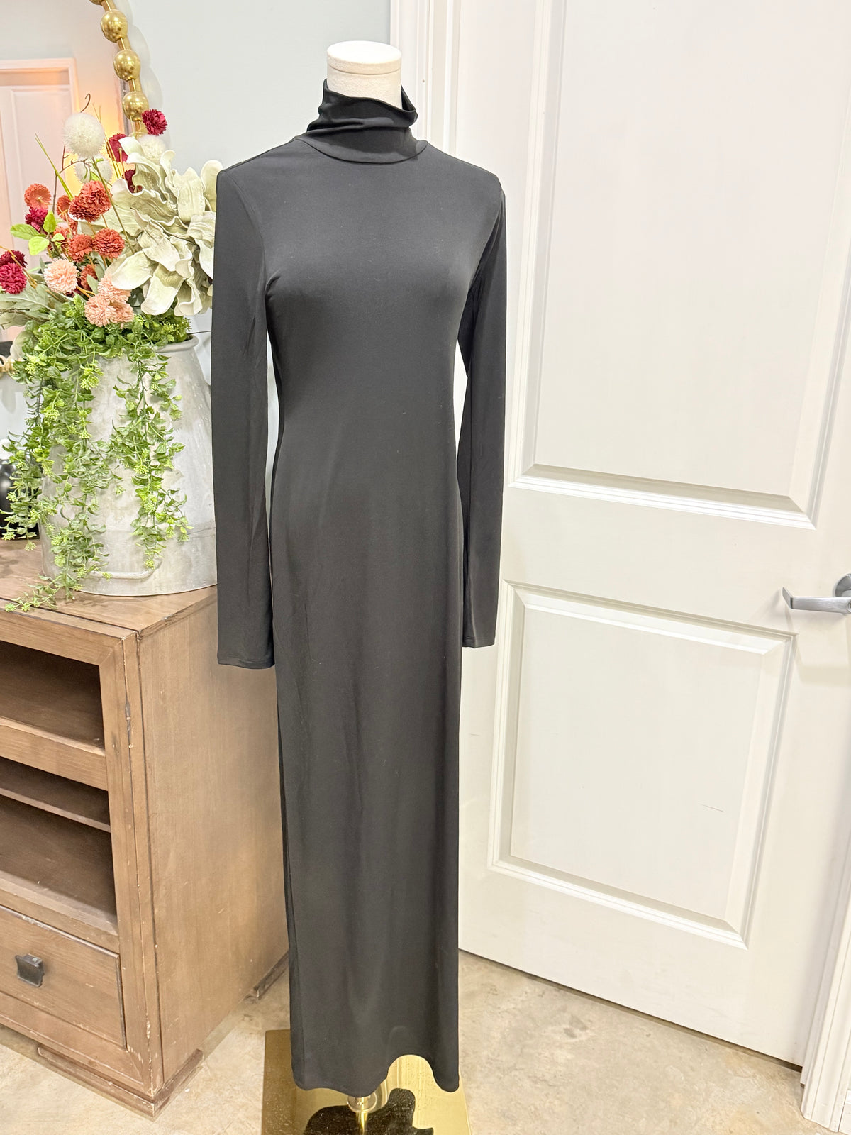 Womens Black Turtleneck Maxi Dress Large NWOT
