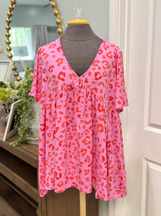 Womens Entro Peplum Leopard Blouse 1X EUC