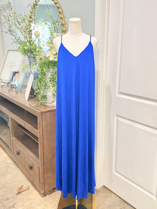 Womens Royal Blue Pleated Maxi Dress Medium EUC