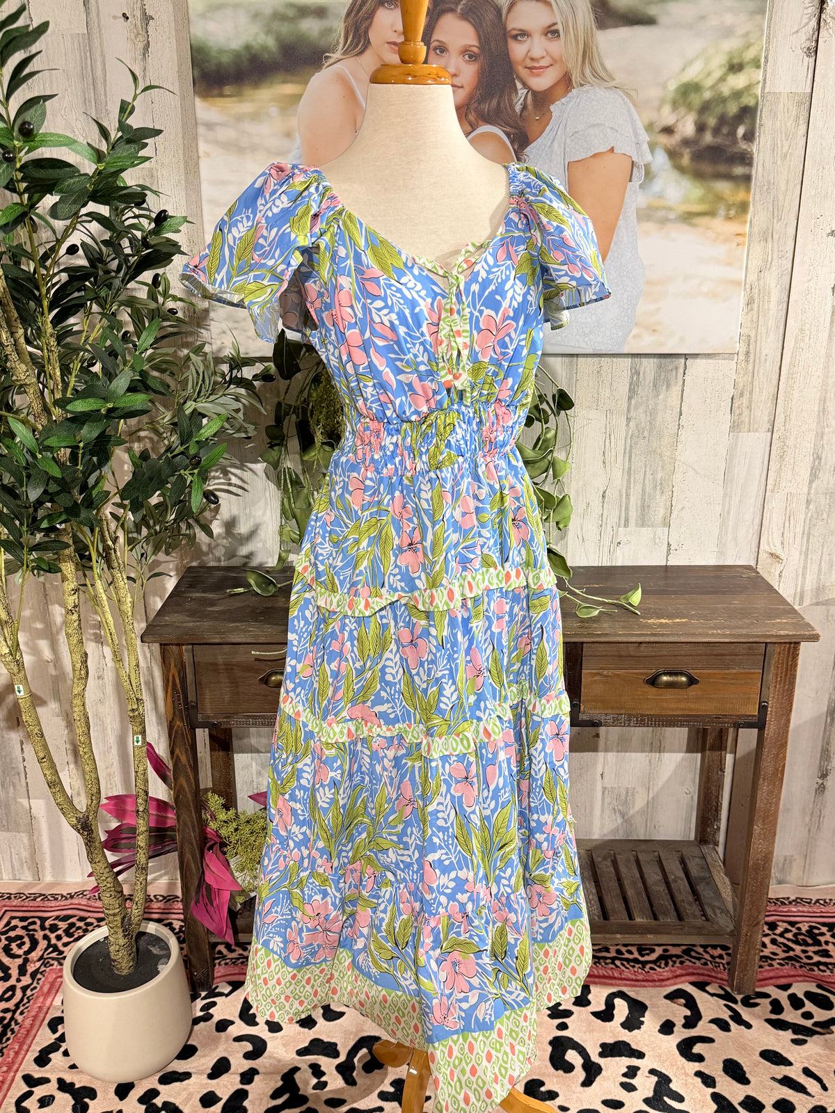 Womens Umgee Flutter Sleeve Maxi Dress Large NWT