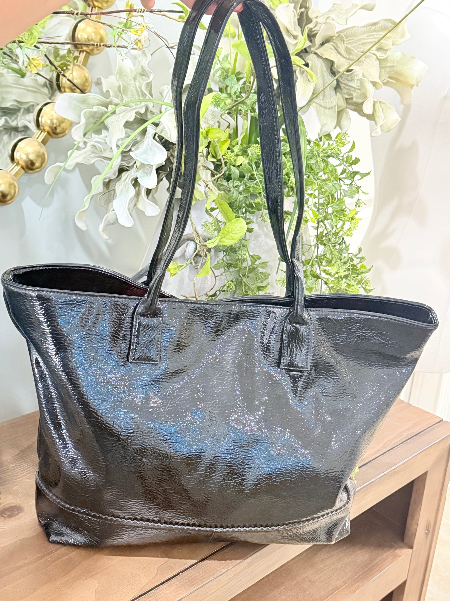 Black Patent Leather HOBO Tote EUC