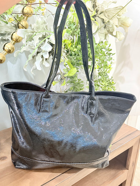Black Patent Leather HOBO Tote EUC