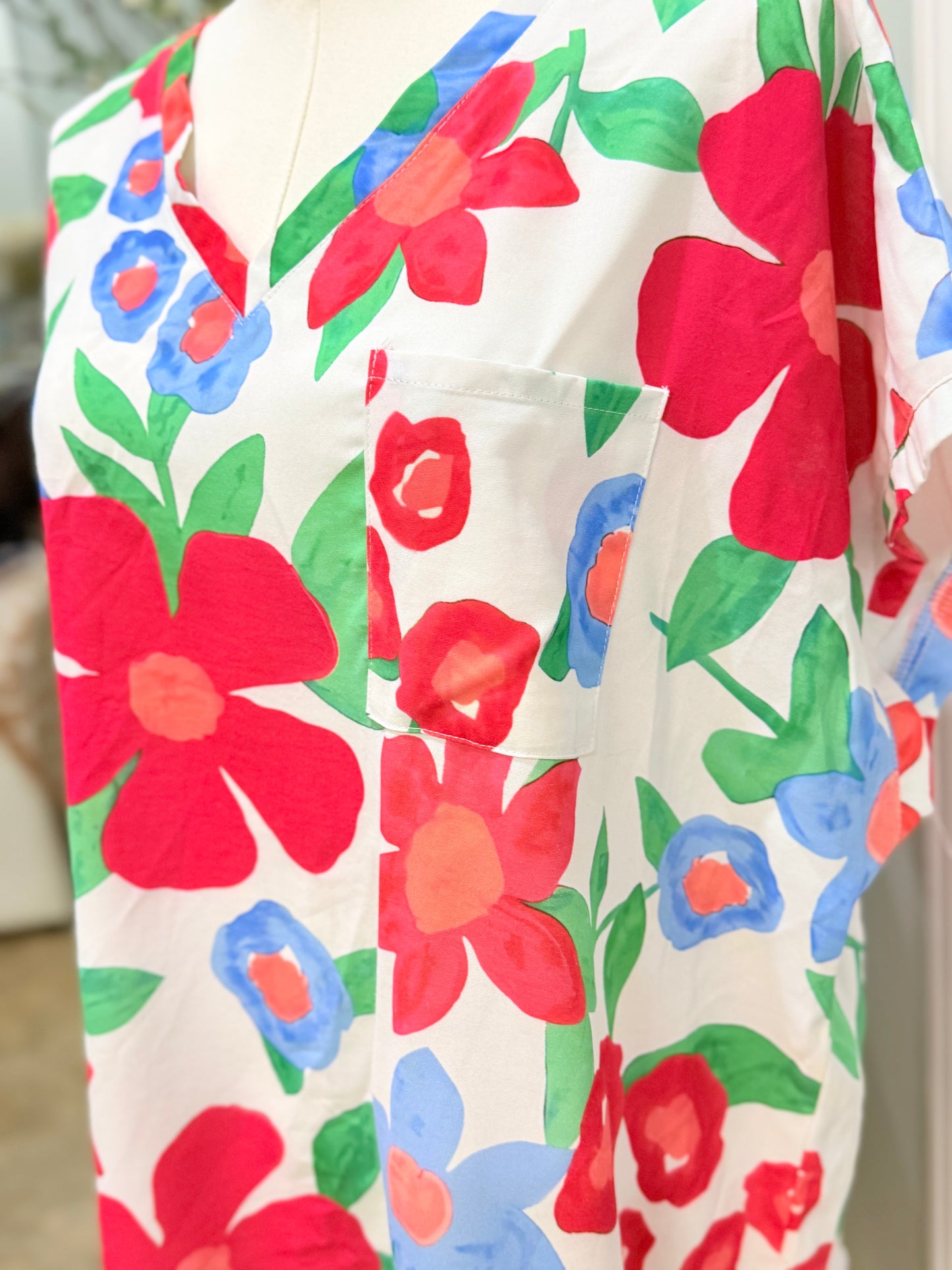 Womens Floral Pocket Blouse Large EUC