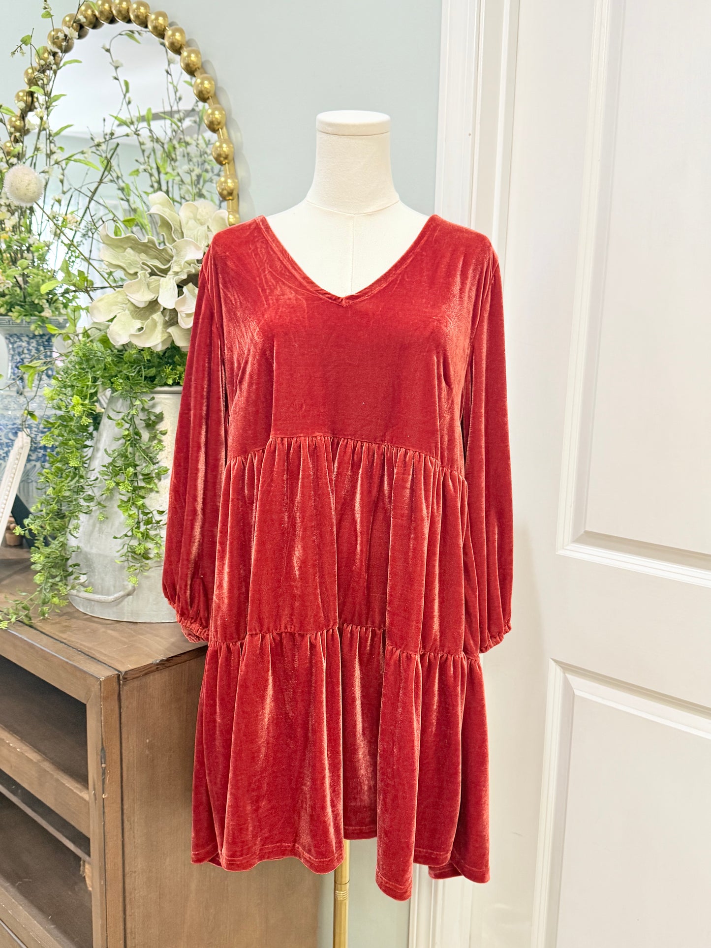 Womens Umgee Orange Velvet Dress Large NWT