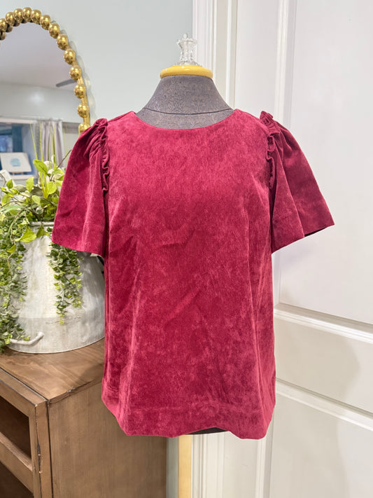 Womens Crown & Ivy Short Sleeve Corduroy Blouse Medium EUC