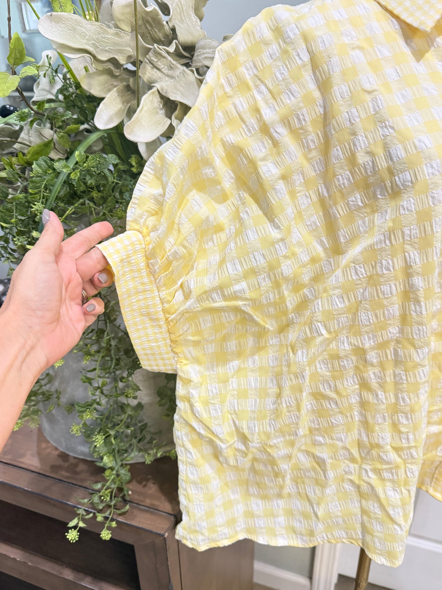Womens Day + Moon Yellow Checkered Blouse Small EUC