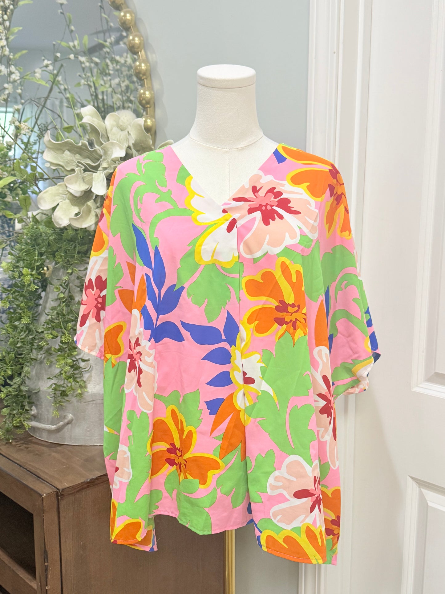 Womens Floral Flowy Oversized Blouse Size Large EUC