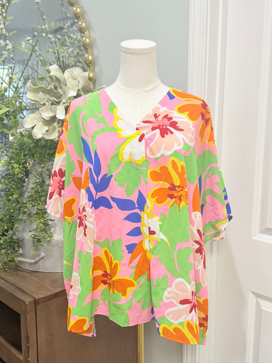 Womens Floral Flowy Oversized Blouse Size Large EUC