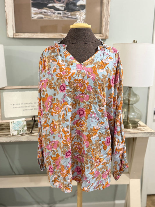 Womens Floral Peasant Blouse XL