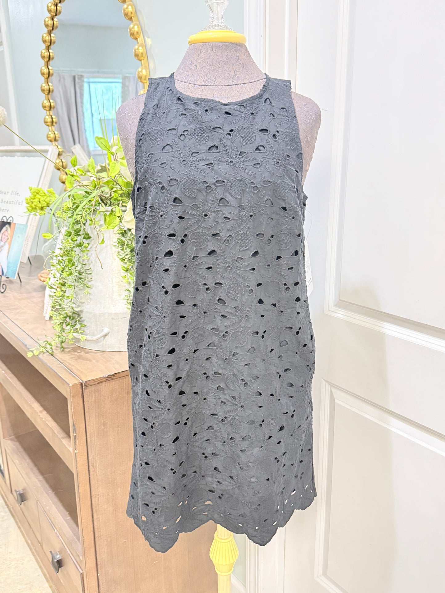 Womens Black Eyelet Dress Small NWT
