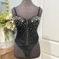 Womens Kiwi Black Studded Corset Bodysuit Medium