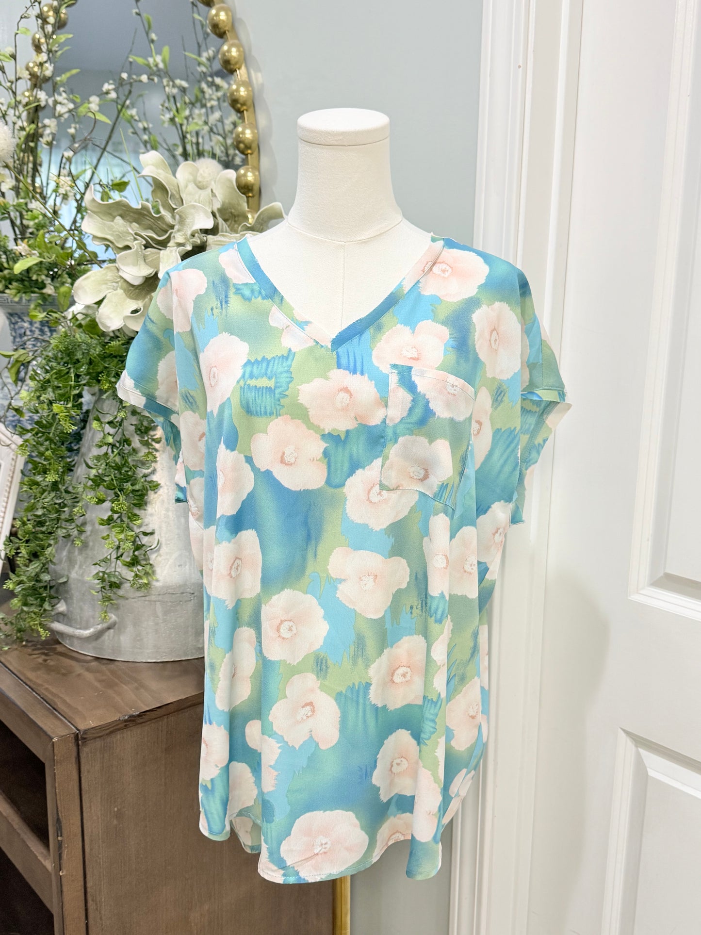 Womens Jodifl Floral Satin Blouse Medium NWT