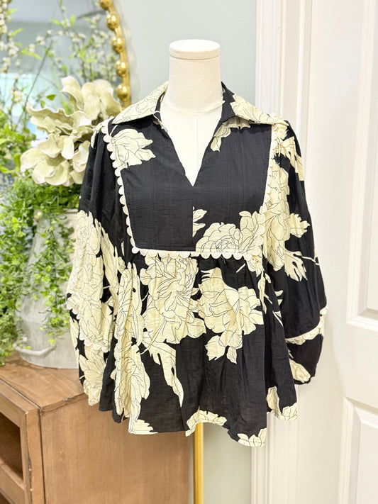 Womens Entro Black Peplum Blouse Medium EUC
