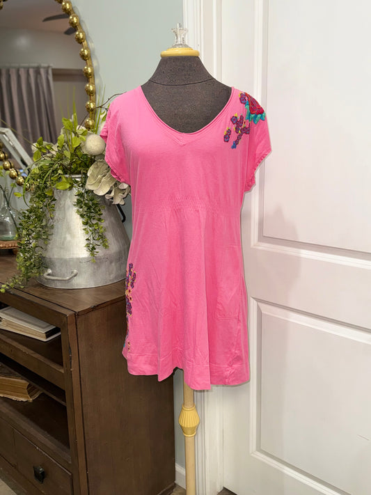 Womens Johnny Was Tshirt Embroidered Dress Large Retails $255