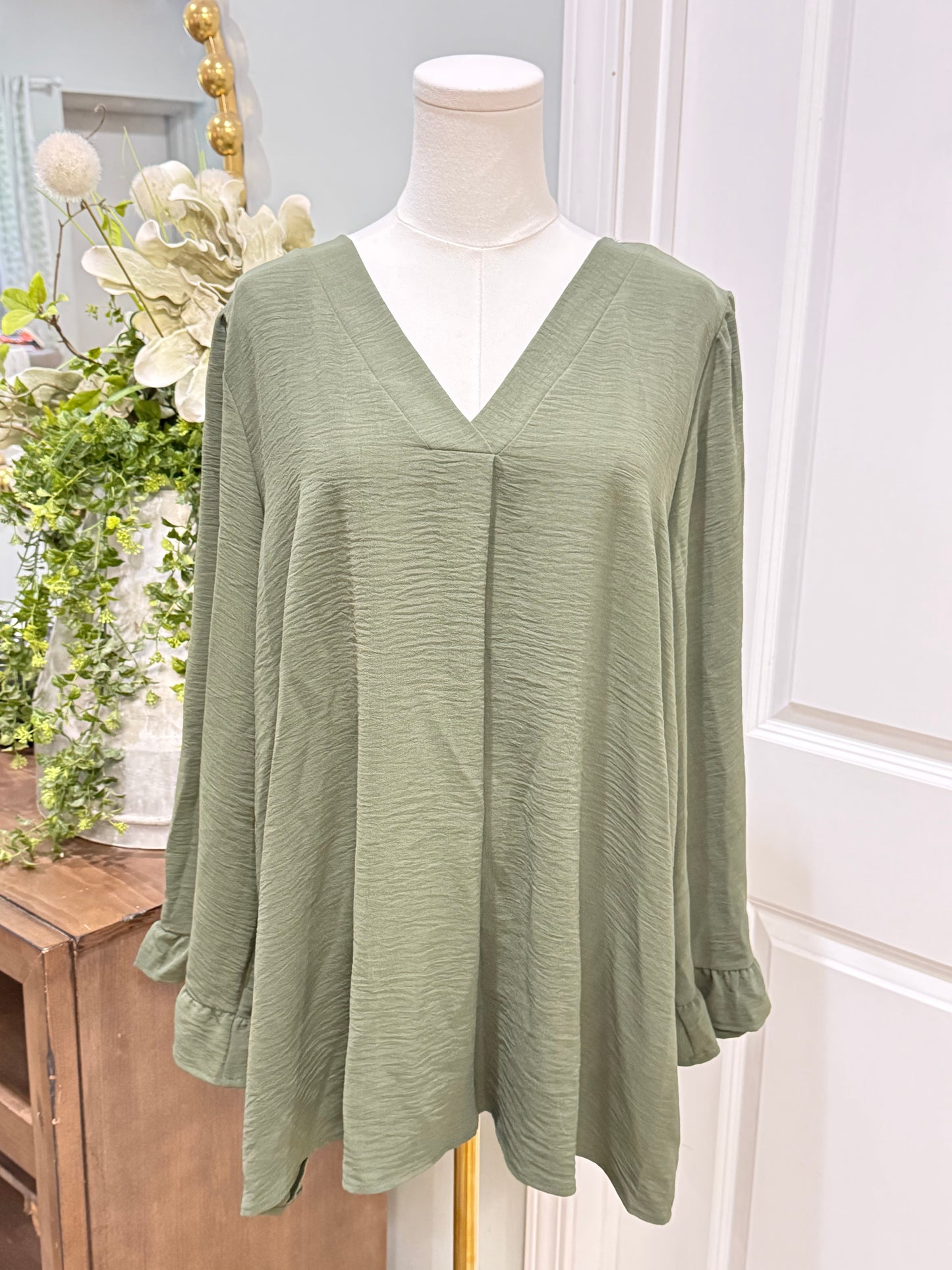 Womens Green Cotton Bleu Blouse 1X EUC