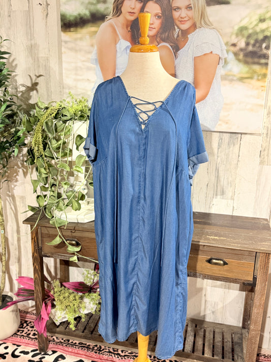 Womens Lucky Brand Denim Midi Dress 2X GUC