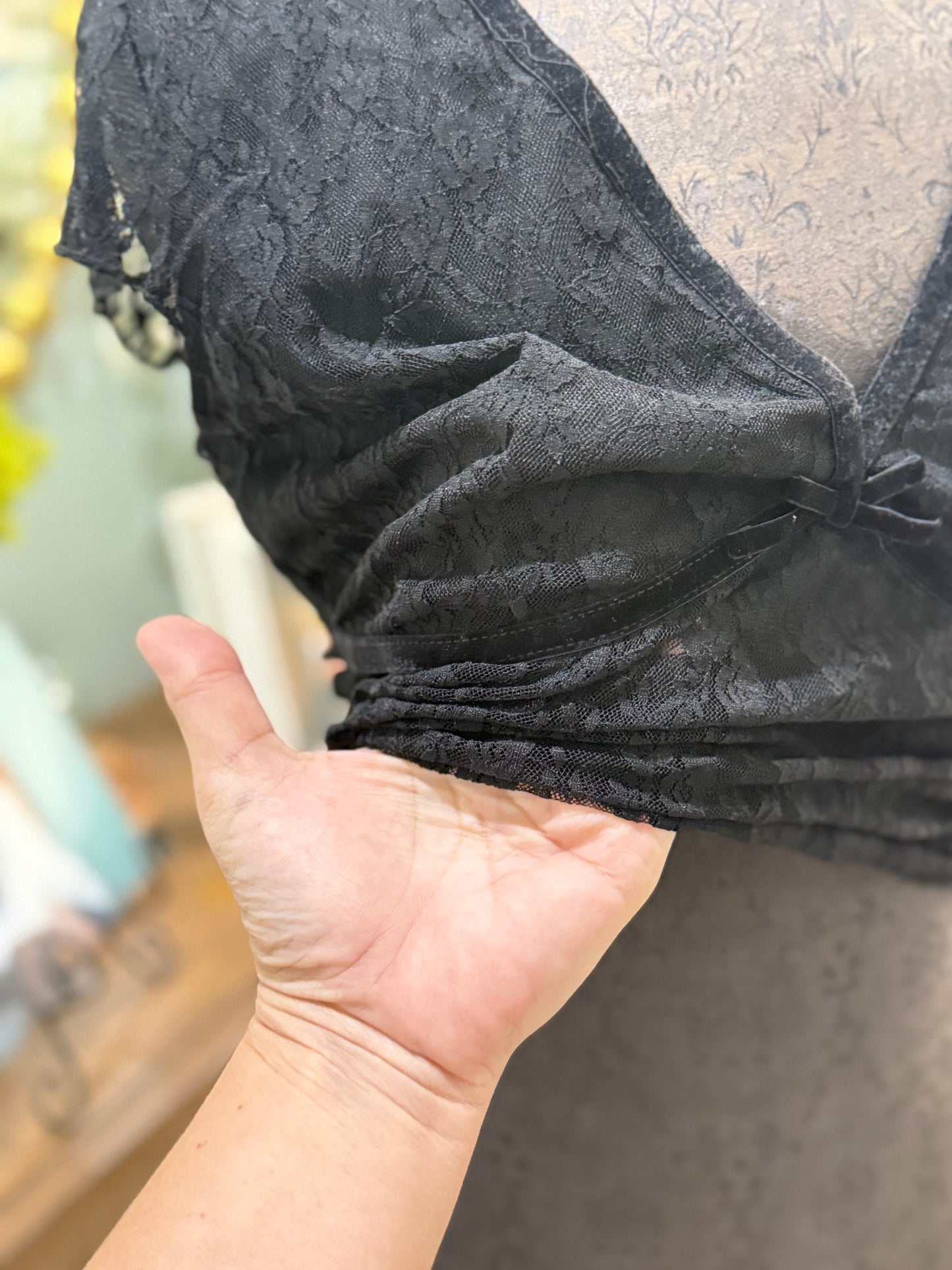 Womens Just Polly Sexy Black Lace Blouse Size XL EUC